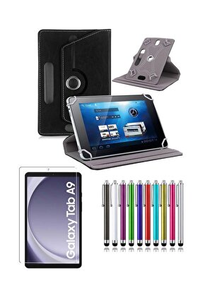 Samsung Galaxy Tab A9 SM-X110 8.7 Standlı Tablet Kılıfı + Kırılmaz Ekran Koruyucu+ Dokunmatik Kalem