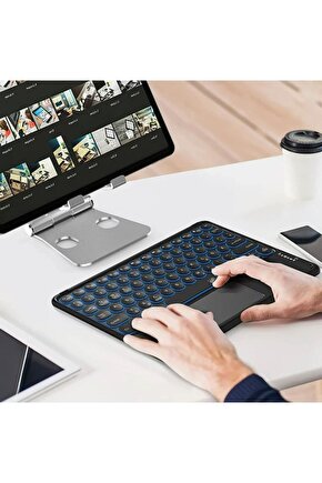 Lenovo Tab M10 (3.Nesil) TB328FU Tablet Uyumlu Şarjlı Touchpadli Yuvarlak Tuş RGB Bluetooth Klavye