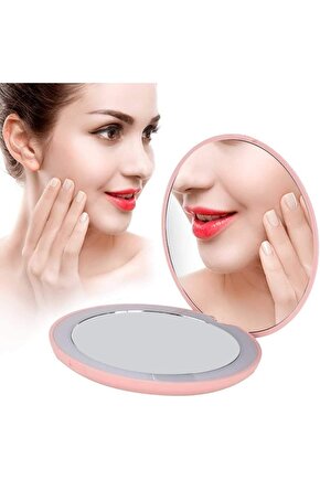 Taşınabilir Şarjlı 10X büyüteçli LED ışıklı Mini Makyaj Aynası Çanta Tipi Yuvarlak Makyaj Aynası