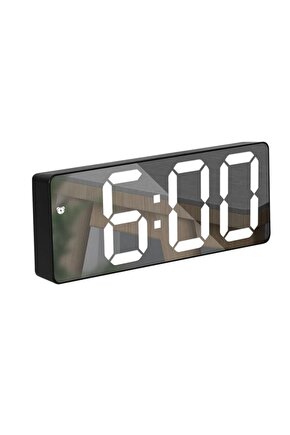 Masa Saati Led Dijital Termometre Alarm Ses Kontrolü Aynalı Takvim Gece Modu
