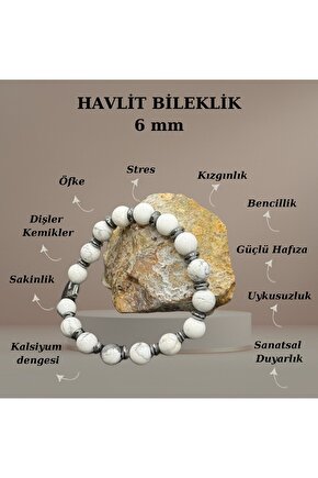 Sertifikalı Havlit Hematit 8 mm Doğaltaş Bileklik