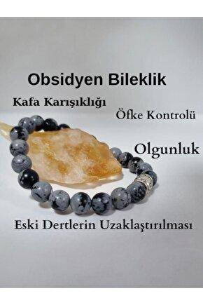 Sertifikalı Karlı Obsidyen 8 mm Doğaltaş Bileklik