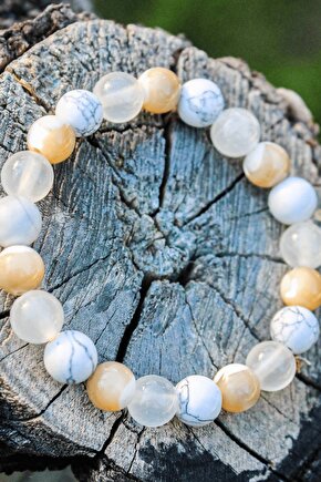 Su Gibi Ol Doğal Taş Tılsım Bilekliği Düz 8mm (Esmer Sedef, Selenit, Havlit Taşı) Chi-Zen Bileklik