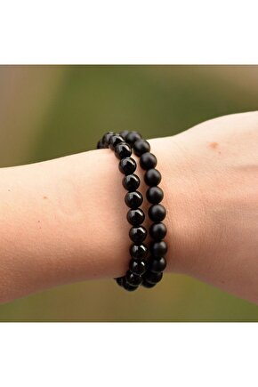 Iki Adet Obsidyen Taşı Bileklik – 8 Mm