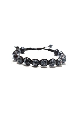Obsidyen 8 Mm Makreme Örgülü Bileklik