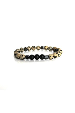 Dalmaçyalı Jasper Mat Oniks 8 Mm Küre Kesim Bileklik