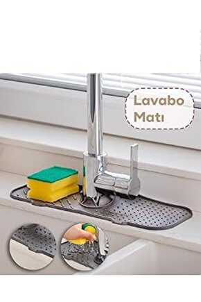 Leon Life Elastik Lavabo Matı Su Tutucu Düzenleyici Kaydırmaz Mutfak Tezgahı Koruma Banyo Matı