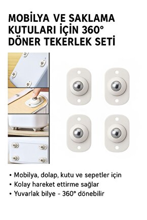 360° Döner Tekerlek Seti – Mobilya, Dolap ve Saklama Kutusu Kaydırıcı Aparat