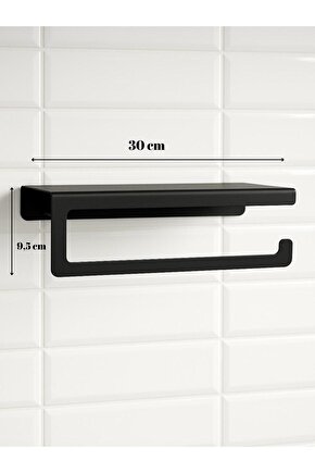 Duvara Monte Siyah Metal Raf 30 cm Kağıt Havluluk  El Havluluk