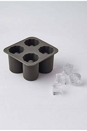 4 Bölmeli Silikon Buz Kalıbı – Büyük Yuvarlak Buz Küpü Yapma Kabı 12x12 cm