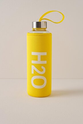 Sarı 600 ml Cam Matara Neopren Kılıflı Sızdırmaz Kapaklı Su Şişesi