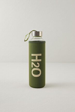 Yeşil 750 ml Cam Matara Neopren Kılıflı Taşıma Askılı Su Şişesi