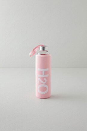 Pembe 750 ml Cam Matara Neopren Kılıflı Taşıma Askılı Su Şişesi