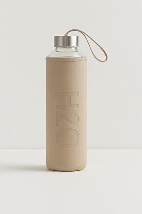 500 ml Bej Deri Kılıflı Cam Su Matarası