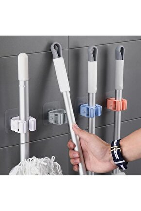 Yapışkanlı Pratik Mop Tutucu 4 Adet Gri