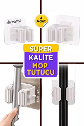 Yapışkanlı Pratik Mop Askısı Mop Sap Tutucu 4 Adet