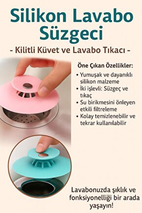 Silikon Lavabo Süzgeci Kilitli Küvet Lavabo Tıkacı