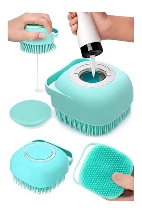 Şampuan Hazneli Silikon Banyo Lifi Peeling Etkili Masaj Fırçası Derinlemesine Temizlik Ve