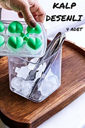4 Adet Plastik Buz Kalıbı Bas Çıkar Kalp Desenli