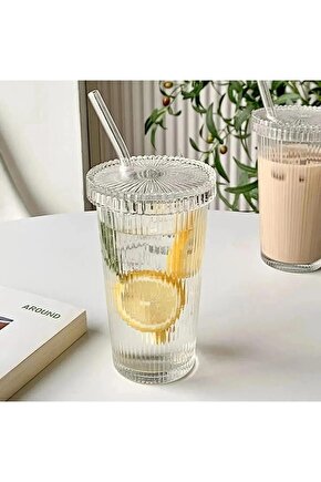 zerdğ Adet Pinterest Model Origami Çizgili Mika Kapaklı Cam Pipetli Bardak Yeni Model 998259