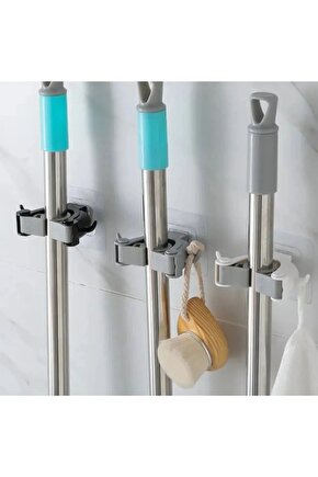 3 Adet Çok Amaçlı Paspas ,Süpürge, Fırça Ve Mob Askısı Sap Tutucu Mutfak ve Banyo Askısı Set