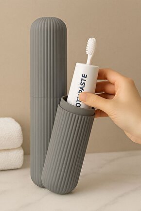 Taşınabilir Seyahat Tipi Diş Fırçası ve Diş Macunu Saklama Kabı - GRİ Renkli 19 CM