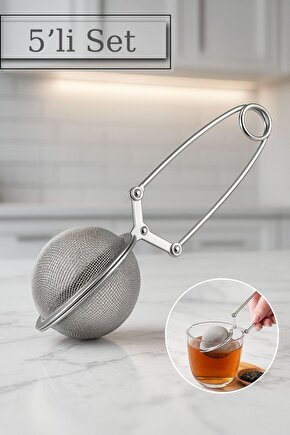 5’li Paslanmaz Çelik Yaylı Top Çay Süzgeci Seti