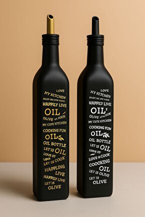750 ml Siyah Cam Yağdanlık – Silikon Kapaklı, Yazılı Tasarım