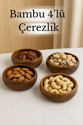 4’lü Yuvarlak Bambu Çerezlik Seti – Doğal Sunum Kaseleri