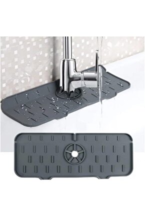 Silikon Su Emici Musluk Matı, Katlanabilir Lavabo Kenarı Kurutma Matı (Gri)