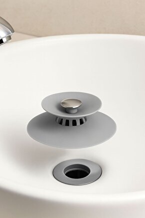 Silicone Lavabo Tıkacı ve Süzücü – Gri Renk Su Geçirmez Tıpa ve Saç Tutucu