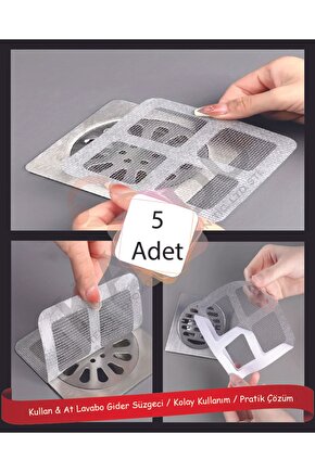 5 Adet 9x9 cm Yapışkanlı Lavabo Gider Süzgeci, Böcek Önleyici, Kıl Tüy Önceleyici, Lavabo Süzgeci