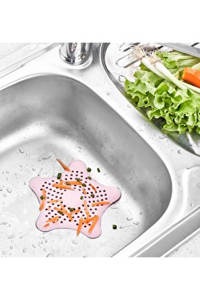 Main Shop Vantuzlu Silikon Kaymaz Yıldız Lavabo Ve Küvet Süzgeci Yıldız Süzgeç Pembe Renk M-114