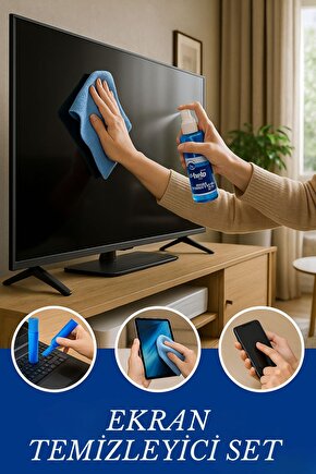 3 PARÇA Ekran Temizleme Sprey Seti – Mikrofiber Bezli ve Fırçalı 3’lü Temizlik Kiti