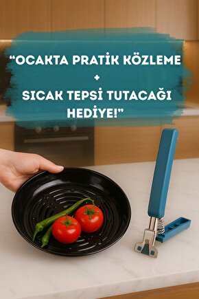 Ocakta Pratik Közleme Tabağı + Sıcak Tepsi Tutacağı Hediyeli Set