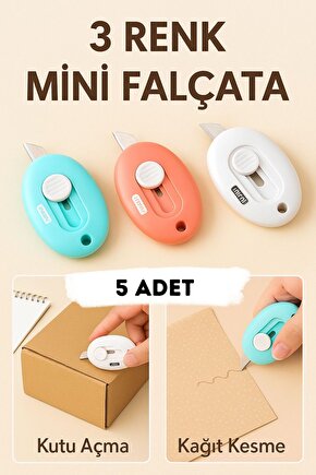 Farklı Renk Mini Falçata Seti 5 Adet Set Kompakt Kutu Ve Kağıt Kesici Ince Bıçaklı