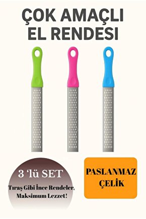 3’lü Paslanmaz Çelik Çok Amaçlı El Rendesi – Renkli Saplı Mutfak Rendesi Seti