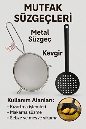 Paslanmaz Çelik Süzgeç + Uzun Saplı Delikli Kevgir Seti (2’li)