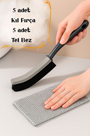 5’li Kıl Fırça + 5’li Tel Temizlik Bezi Seti – Çok Amaçlı Temizlik Seti