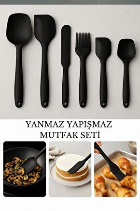 6 Parça Yanmaz Yapışmaz Silikon Pasta, Yumurta Fırçası, Kaşık Bıçak, Spatula Mutfak Seti