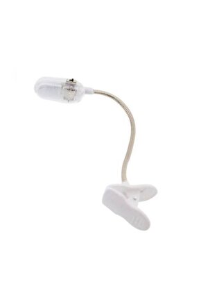 Beyaz Led Işıklı Oynar Başlıklı Mandallı iki Pilli Kitap Okuma Lambası