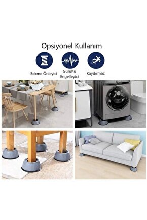 Çamaşır Makinesi Titreşim Önleyici Kaydırmaz Vantuzlu Ayak Stoper 4 Adet Kanepe Yatak Masa Yükseltme