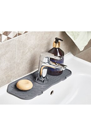 Main Shop Gri Su Tutucu Musluk Matı Mutfak Banyo Koruyucu Musluk Lavabo Bulaşık Süngeri Matı M-154