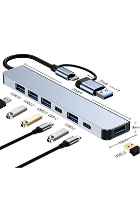 Srknx Çoklayıcı Adaptör 7in1 USBType-c To USB A, USB C Macbook uyumlu Çevirici Adaptör Çok P