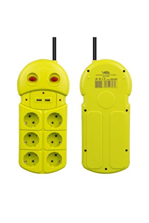 6 Fişli 2 Usb Portlu 1.5 Metre Kablolu Akım Korumalı Grup Priz 250V 16A