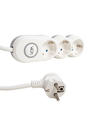 10 Amper 3500 Watt 3lü Anahtarlı Çoklu Priz 2 Metre Çocuk Koruma Kilitli Duvara Monte Edilir