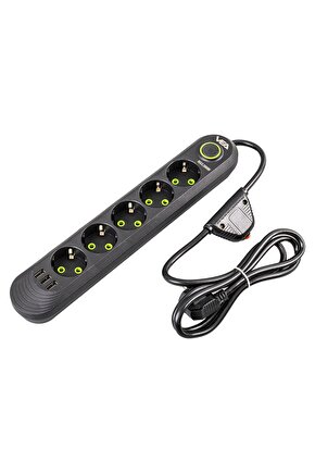 5’li 1.5 Metre Kablolu 3 Usb’li Siyah Akım Korumalı Priz hllgroup 990396