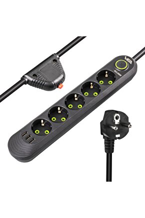 5li 1.5 Metre Kablolu 3 Metre 3 Usb Akım Korumalı Priz