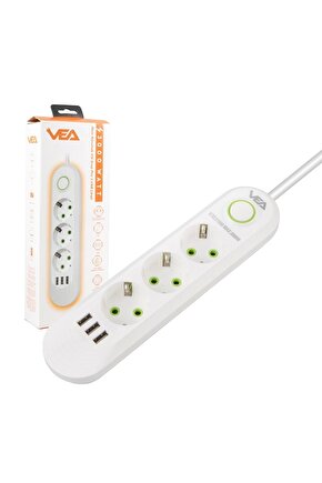 Beyaz Renkli 1.5 Metre Kablolu 3 USB Li Akım Korumalı Priz AXE4-X59C7
