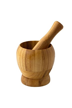 Doğal Bambu Ahşap Havan Seti M Boy Sarımsak Ezici Bitki Baharat Havanı Bambu